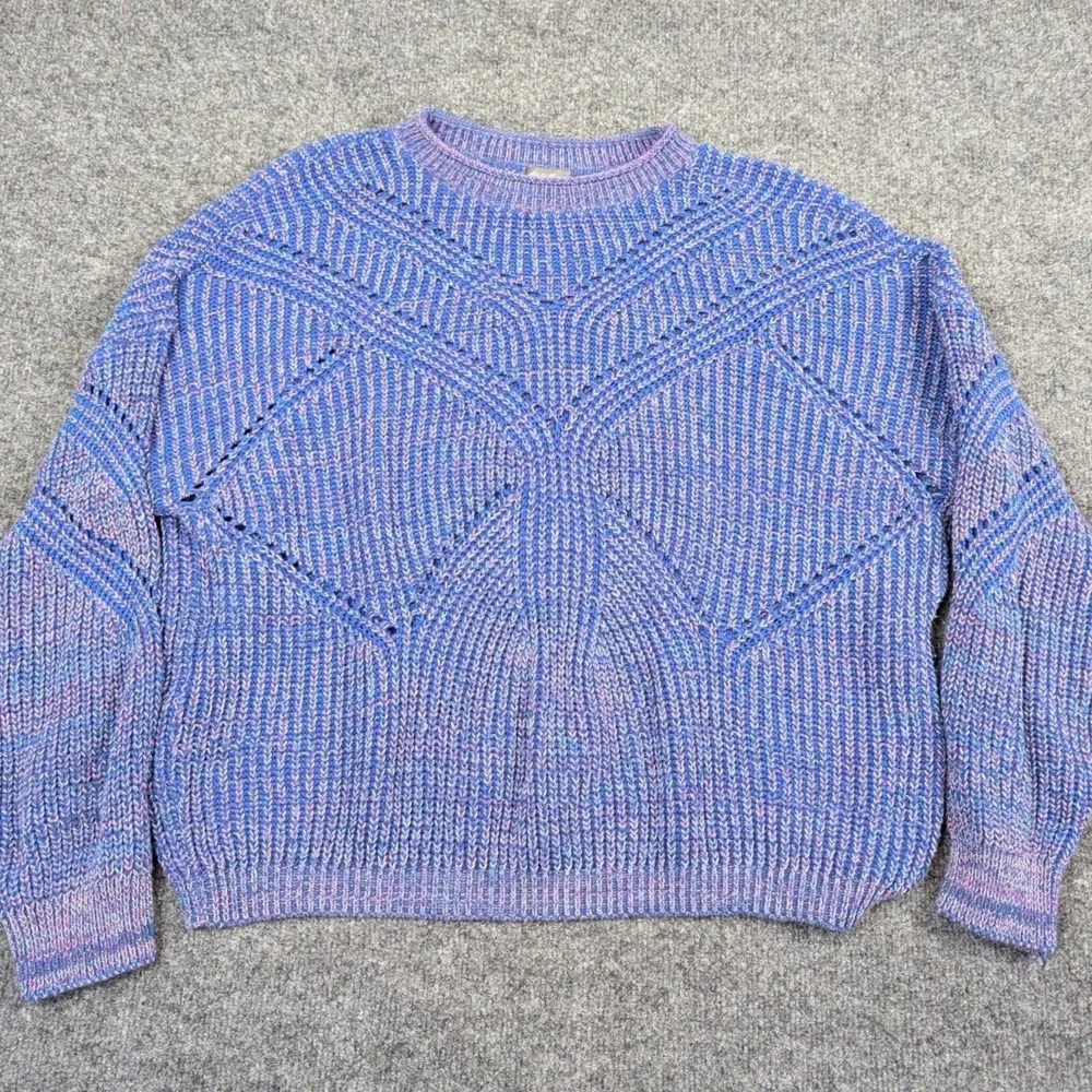 Eddie Bauer Womens Medium Blue Purple Marled Chunky Open Knit Vintage Sweater